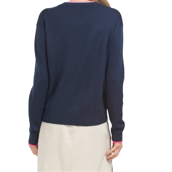 G/FORE Womens Sz Large Circle G's 100% Merino Wool Navy Relaxed Crew Sweater NWT - Picture 3 of 5